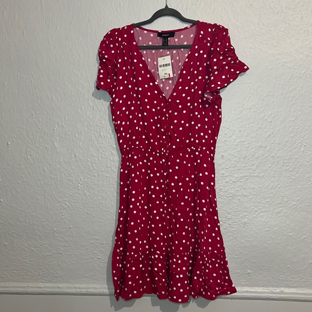 HOT PINK* w/ white polka dots Forever21 Dress